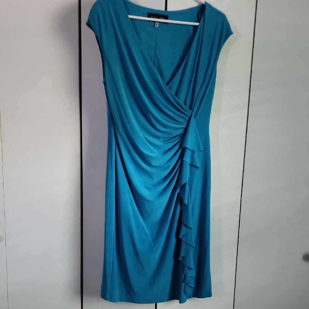 Black Label Blue Ruched Wrap Midi Dress